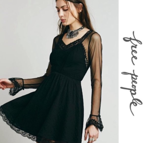 Free People Dresses & Skirts - Free People Black Victorian Lace Dress Sz12